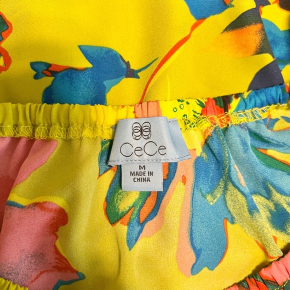 CeCe Off Shoulder Floral Blouse Women’s Size M Lime Green, Blue, and Pink - Picture 5 of 7